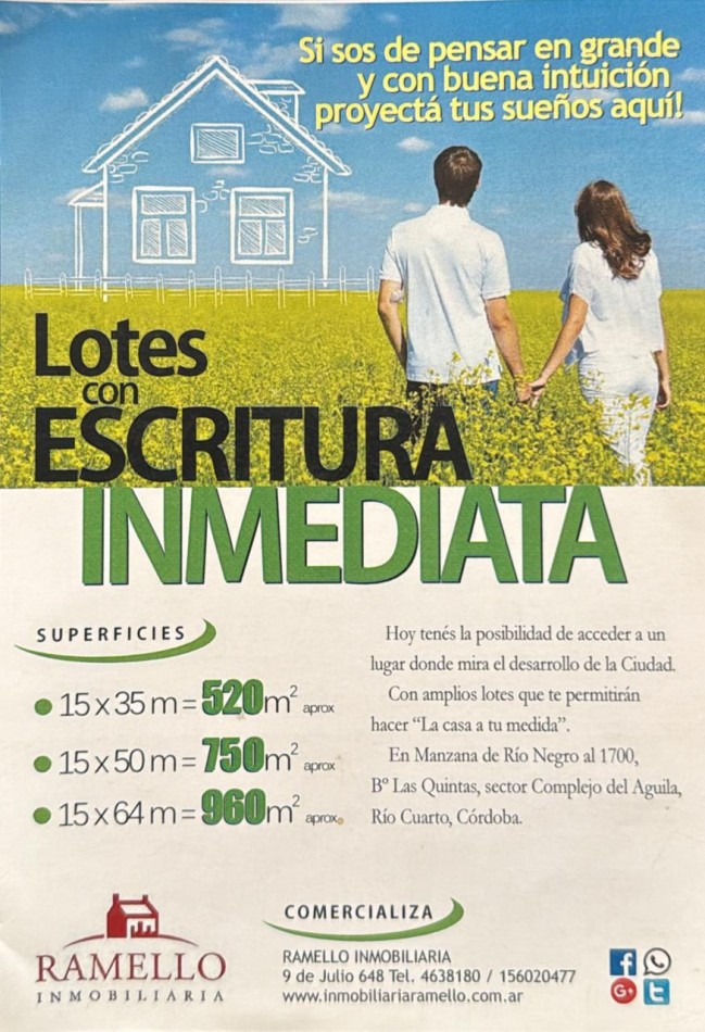 LOTES EN VENTA - Frente al Complejo el Aguila 
