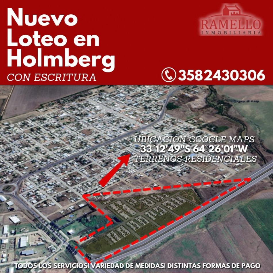 NUEVO LOTEO EN VENTA - Localidad de Holmberg 
