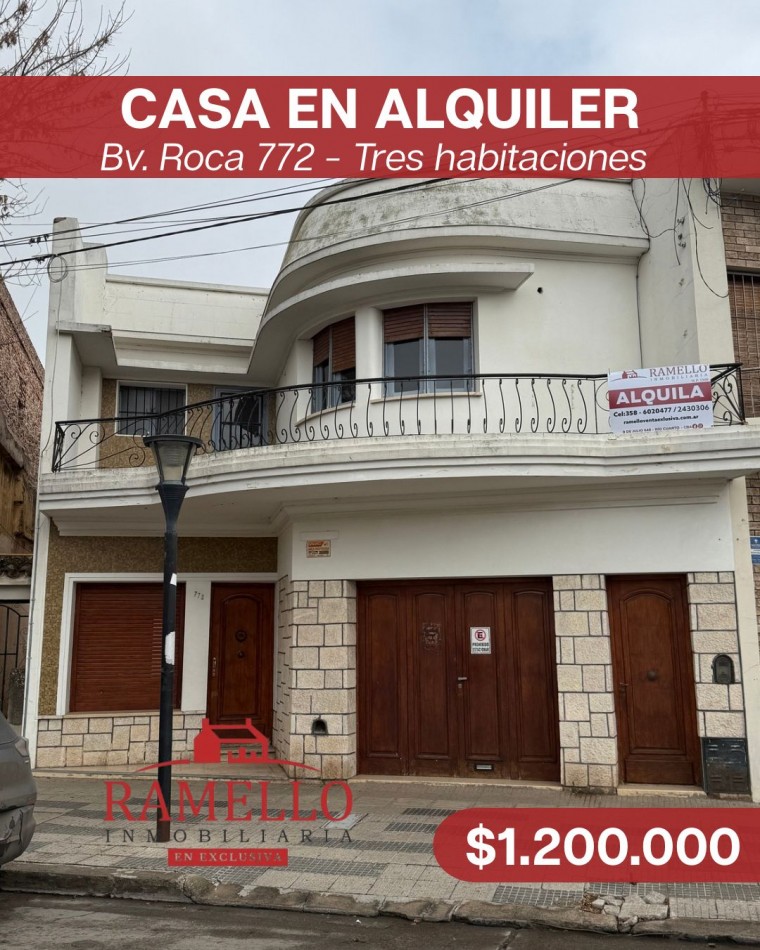 Alquiler - Casa centrica de tres dormitorios - Bv. Roca 